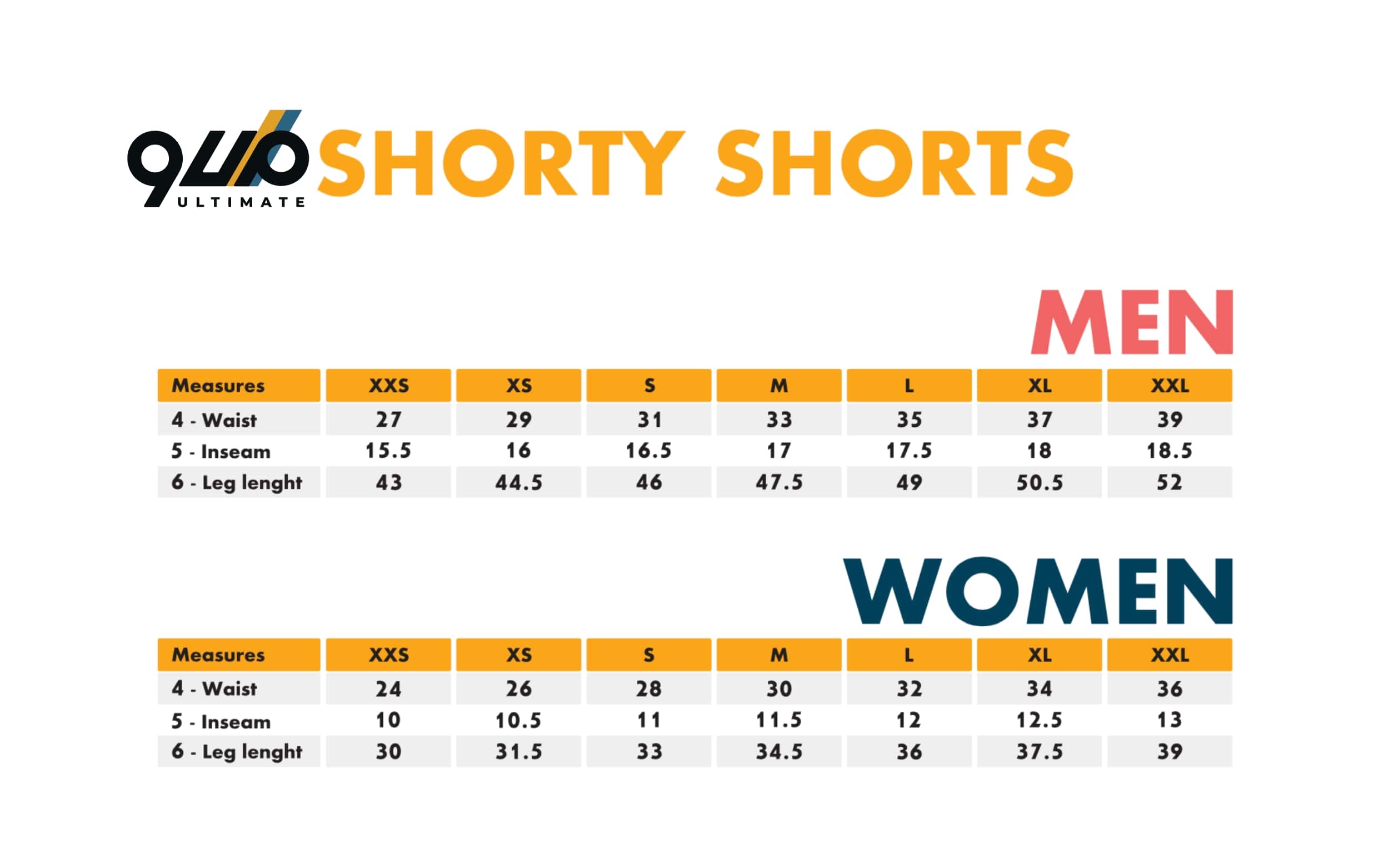 Sizes shorts