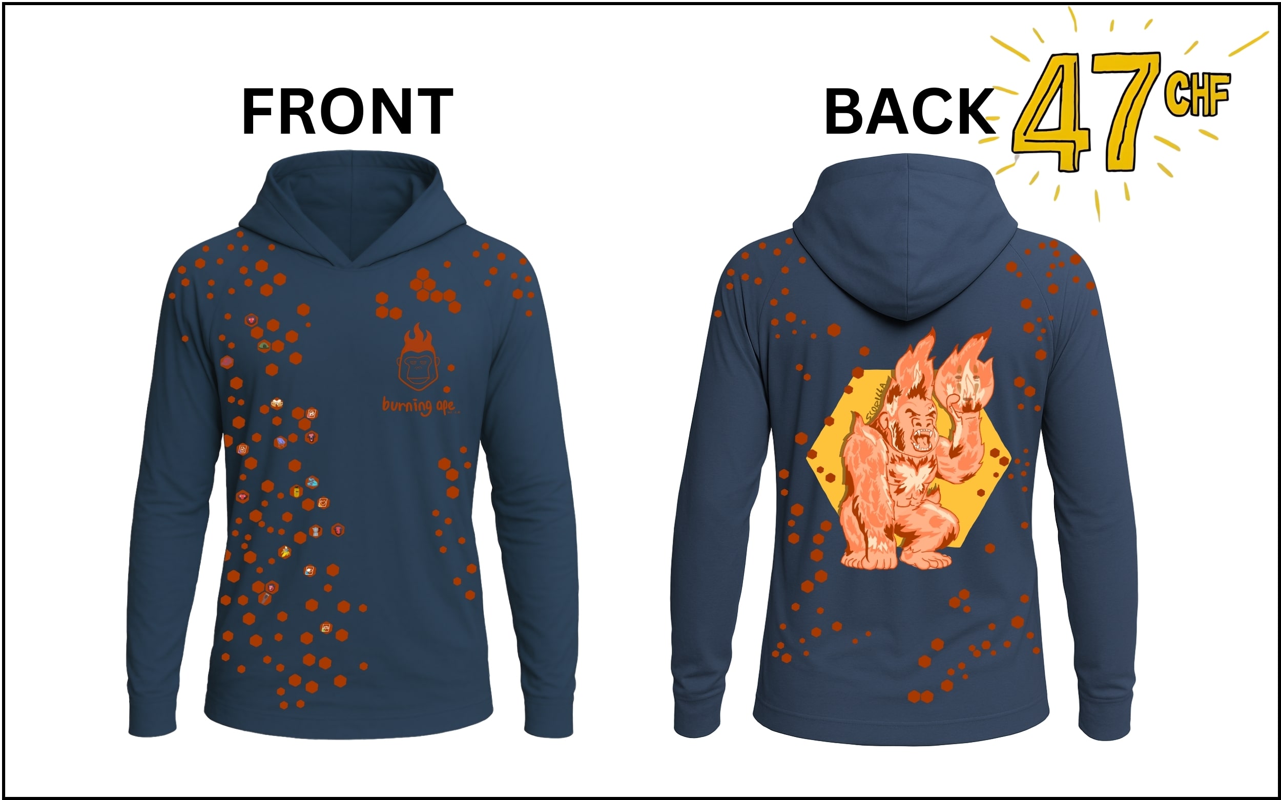 Blue burning ape 9up light hoodie